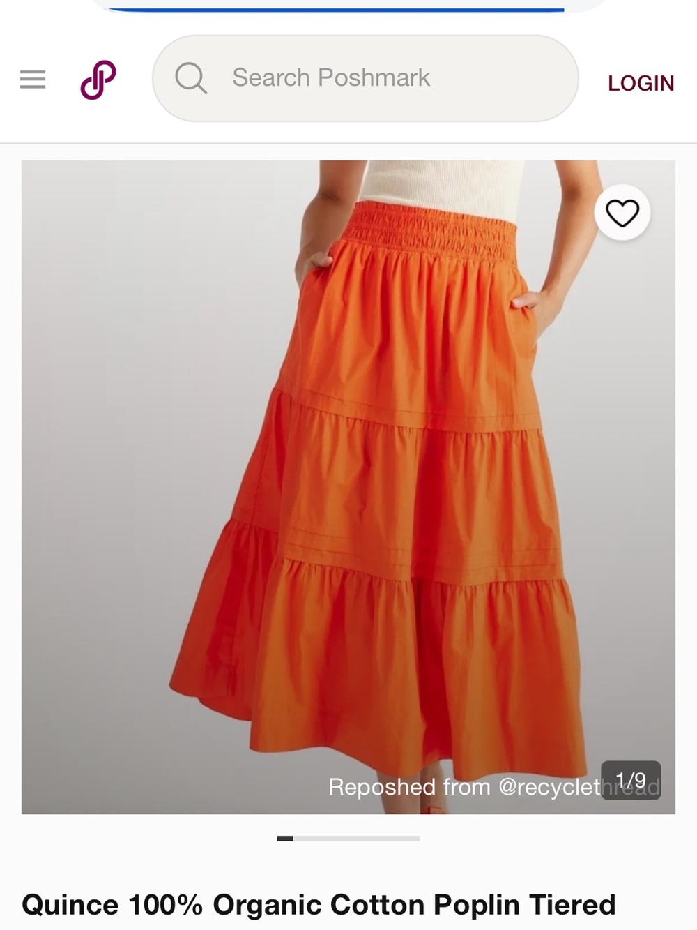 Quince Organic Cotton Poplin Tiered Maxi Skirt Crimson Red Orange